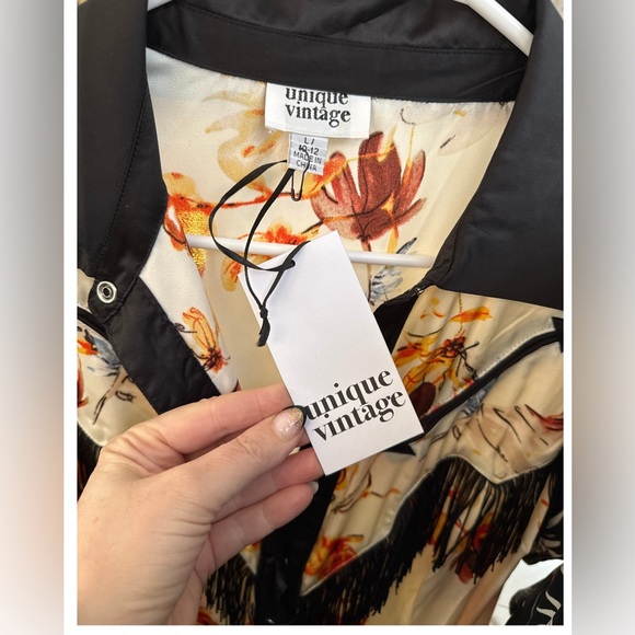 Unique Vintage Floral Western Dress with Fringe - Picture 6 of 6